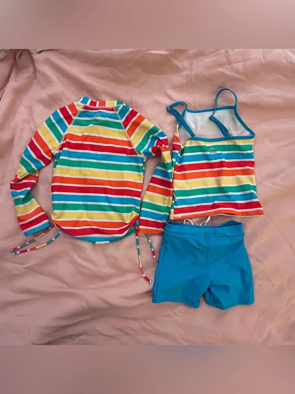 Swim Zip Rainbow rashguard, tankini, and shorts swim set Sz 4